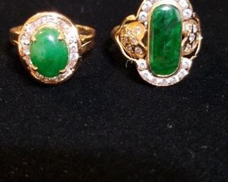 18k Cabochon Emerald and Diamond Rings