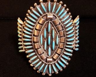 Native American Zuni Needlepoint Cuff Bracelet in Sterling & Turquoise