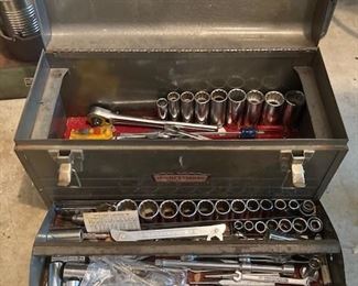 Craftsman toolbox with vintage Craftsman tools