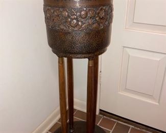 Vintage tall hammered copper planter
