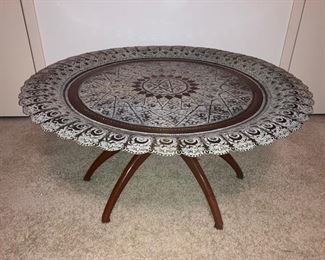 Mid century brass and wood table