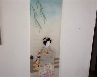 circa 1950 hand painted Geisha girl scroll (1 of 2)