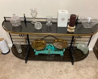 Some leaded glass crystal and a nice what not shelf
