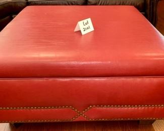 Lot 2101. $695.00 Custom Red Storage Faux Leather Ottoman. extra seating and great storage for games, blankets and more!
