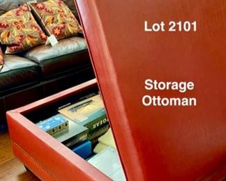 Lot 2101. $695.00 Custom Red Storage Faux Leather Ottoman.