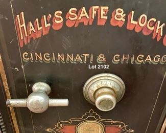 Lot 2102 $500.00 Hall's Safe and Lock Co. Safe. This item is VERY VERY HEAVY. We will NOT be moving it for you.