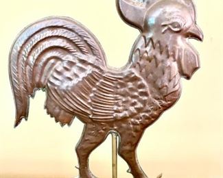 Lot 2106 Asking $175.00 Weather Vane w/ rooster. Brass base with Copper Rooster. Vintage 20" tall x 10" in diameter. This is a cute piece that evokes a farmhouse whimsical, eclectic addition to your decor. Love it.