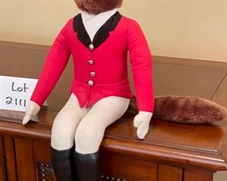 Lot #2111 $20.00 Plush Fox Jockey, not sure if that is the correct description for this darling guy, but if you live in the Fox Valley area, this plush fox is a MUST! 11"w x 19"h x 8"d. Great Condition.