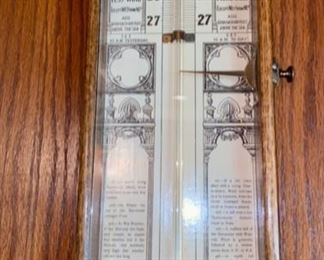 Lot 2116 $125.00 Antique Admiral Fitzroy's Barometer 1800's wood case with glass front, nice condition 41.5"H x 10.5" W. This is another piece that try as we might, could not get a decent photo, because of flash glare. The graphics have such fun vintage appeal - really, this will go with any decor! Buy it now!!!