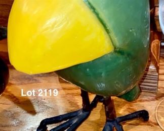 Lot 2119 $75.00 Plaque with two sets of Steer Horns (real) and a cute Parrot candle on legs