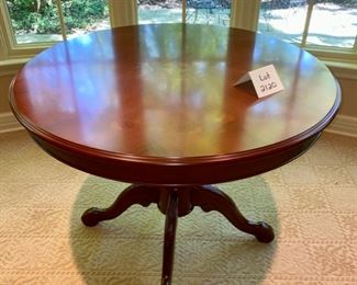 Lot 2120 $325.00. Beautiful Inlaid, round foyer table with leaf design. 39"Diameter x 30" H