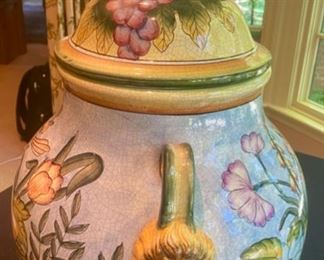 Lot 2123, $95.00 Large colorful covered urn with lion head handles.