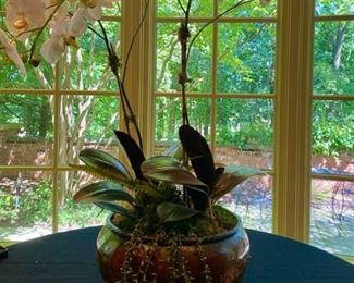 Lot 2127 $40.00 Silk Orchids in Brass Planter. 14" H x 12" W