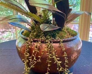 Lot 2127 $40.00 Silk Orchids in Brass Planter. 14" H x 12" W