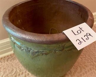 Lot 2129 $40.00 Olive Green flower Pot 16" D x 14" H