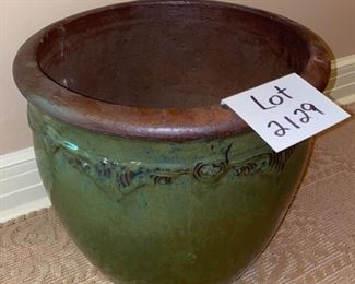 Lot 2129 $40.00 Olive Green flower Pot 16" D x 14" H