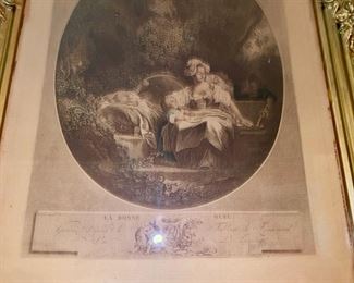 Lot 2130 $450.00. Very Nice French Trumeau Mirror with Foliate garland and bow crest, with the upper housing depicting a mother with children. 4'7.5" H x 14" W Online this beauty sold for $750.00. Yours today for $225.00 and it'll be the best $225 you ever spent in your ife. Truly unique, doesn't take a lot of wall space. Take another look!