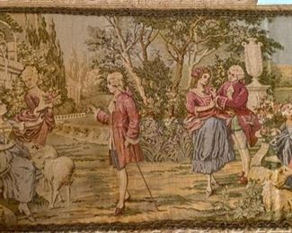 Lot 2131, $50.00 Large Tapestry - Made in Belgium- depicting colonial images 20" H x 56" W - Surely you or someone you know appreciate the old tapestries from days of yore. And a tremendous gift at half price!