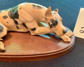 Lot 2132 $65.00 Anri- Helmet Diller- wood carving of a Harlequin Great Dane (ear is chipped, may be fixable). Made in Italy