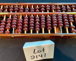 Lot 2141 $38.00 Vintage Chinese Abacus wood and brass 16" W x 7" H