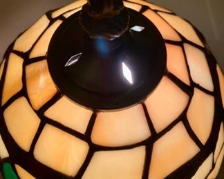 Lot 2143 $38.00 Stained Glass Lamp 15" H x 8" W (you can see a crack in one portion of the shade on the left near the metal crown).