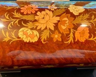 Lot 2166 $95.00 Reuge Music Box made in Italy with Nadia Theme 10" L x 5.5" W x 4.5" H Gorgeous inlaid wood - jewelry box interior, swiss movement. Not your typical music box.