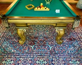 Lot 2169 Sunday Discounted Price: $700 FIRM. Was $975.00 Peter Vitale 8' professional pool table & accessories. Includes Pool cues, Set of Billiard Balls, Bridge, 15 and 8 Ball Racks, Chalk and Pool Cue Rack. Felt has been replaced within the last 2 years. Ask us about Delivery Services from one of our vendors. Typically $450.00 to break down and assembly at your home. Includes balancing of the pool table. (Rug is lot 2245).