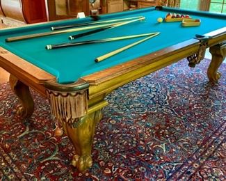 Lot 2169 Sunday Discounted Price: $700 FIRM. Was $975.00 Peter Vitale 8' professional pool table & accessories. Includes Pool cues, Set of Billiard Balls, Bridge, 15 and 8 Ball Racks, Chalk and Pool Cue Rack. Felt has been replaced within the last 2 years. Ask us about Delivery Services from one of our vendors. Typically $450.00 to break down and assembly at your home. Includes balancing of the pool table. (Rug is lot 2245).
