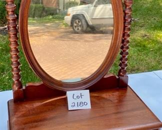 Lot 2180. $75.00. Actually, this Vanity Mirror ensemble matches the other vanity in the home, we aren't sure what this was made to sit on! Measures 18"Wx11"D x 23" H.