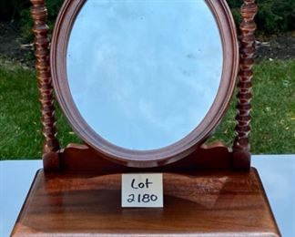 Lot 2180. $75.00. Actually, this Vanity Mirror ensemble matches the other vanity in the home, we aren't sure what this was made to sit on! Measures 18"Wx11"D x 23" H.