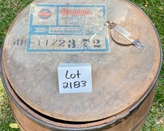 Lot 2183 $70.00 Old wood stave barrel with top. Perfect for your monkeys, to catch rain or just roll out and 'have a barrel of fun'!