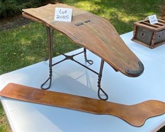 Lot 2185, $65.00. Antique "The Chicago Wire Chair Co", shoe sizer stool and a Joseph T Pearson & Son's sock sizer. Fun antiques.
