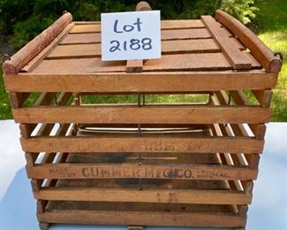 Lot 2188, $45.00 Antique wood egg crate made by Cummer Mfg. Co., Cadillac, MI