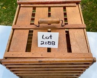 Lot 2188, $45.00 Antique wood egg crate made by Cummer Mfg. Co., Cadillac, MI