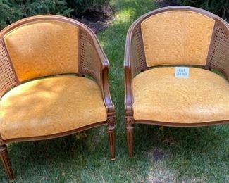 Lot 2187, $195.00. Pair of 1970's Vintage caned side chairs in gold velvet.
