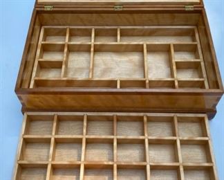 Lot 2192 $95.00 Beautiful Burl Wood jewelry/storage box with removable wooden trays. 15.5" L x 9" W x 5"H Incredible craftsmanship. A thoughtful gift, too.