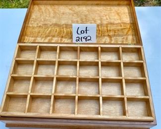 Lot 2192 $95.00 Beautiful Burl Wood jewelry/storage box with removable wooden trays. 15.5" L x 9" W x 5"H Incredible craftsmanship. A thoughtful gift, too.