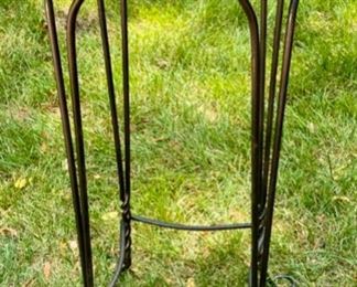 Lot 2194 $30.00 Cute antique stool, wooden seat with twisted metal legs. Could also be used as a plant stand.
