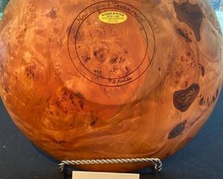 Lot 2181, $90.00. Wood hand-turned bowl, signed by Keith Richardson from Christchurch, New Zealand. New Zealand Tawhairauni. 14" diameter. This is a statement bowl and it is GORGEOUS.