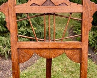 Lot 2210 $275.00 Very Unique Antique/Vintage Oak easel, super interesting lines, and adornment. Victorian design, 20" W x 60" H