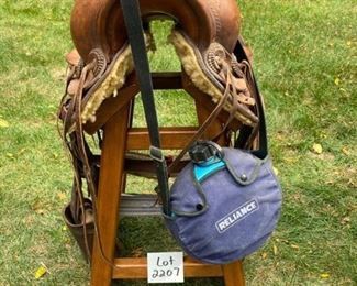 Lot 2207. Asking $150.00. Child's Western-style Shetland Pony saddle, mounted on a custom made stool to serve as a saddle chair! 34"T x 20"W x 16" D