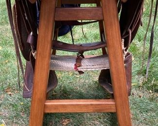 Lot 2207. Asking $150.00. Child's Western-style Shetland Pony saddle, mounted on a custom made stool to serve as a saddle chair! 34"T x 20"W x 16" D