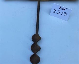 Lot 2213 Asking $50.00. Antique T-Handle Auger w/ 19" Handle and 18" Auger - Cool vintage piece - would look great in a man cave or tool room on display!