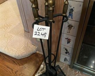 Lot 2248A. $48.00 Set of Brass Fireplace Tools.