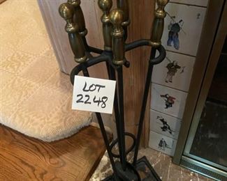 Lot 2248A. $60.00 Set of Brass Fireplace Tools.