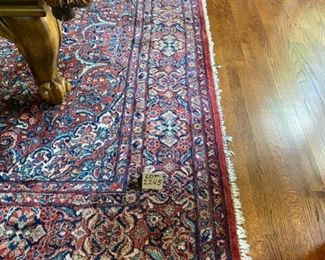 Lot 2245 Sunday Discounted Price: $1,250.00 FIRM. Was $1,750.00 Oriental Rug Under the Pool Table in Maroon, Tan, Beige, Blue Colors. Excellent Condition Wool Hand Woven. 141" L x 100" W. This Rug is Absolutely Gorgeous.