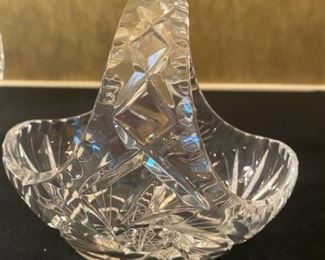 Lot 2270 $28.00. 3 nice crystal baskets, 1) 9" x9" x6.5"W. 2). 7" x 6" x 5" W. 3) 5" x 4.5" x 4" W