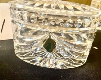 Lot 2271, $30.00 Waterford Crystal covered candy or cigarette jar, W/label, 6" x 4" x 4" W and a Waterford round vase or small rose bowl, 4.5" x 5"W