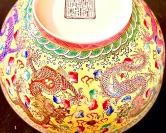 Lot 2277, $250.00, a steal. Fabulous Japanese Dragon Pattern Bowl and easel. Bone china almost translucent. 6.5" Museum quality. This appears to be painted on both sides. Continue looking at photos; this is just an amazing piece.