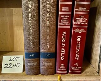 Lot 2240: $25.00. Reference Books: 1979 World Book Encyclopedia Dictionary (2 Volumes), The American Heritage Dictionary 1982 & New Rand McNally College World Atlas 1985